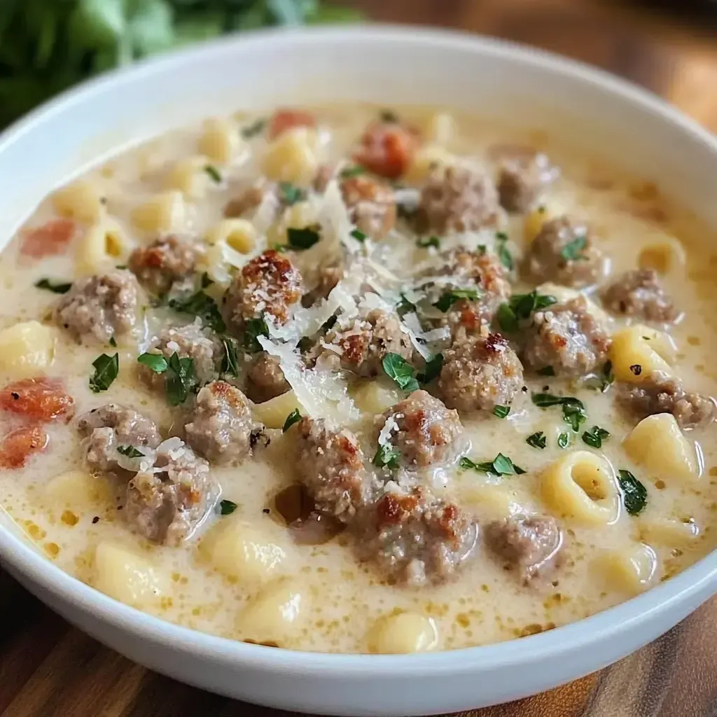 Sopa de macaroni con carne y queso.
