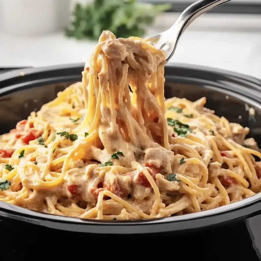 Una olla lenta llena de macaroni y queso.